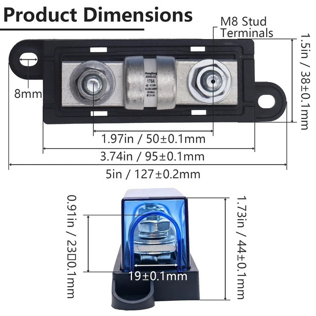 Alt view image 3 of 7 - AC/DC 500V 175A Class T Fuse Holder Multi Block Fuse 175 Amp