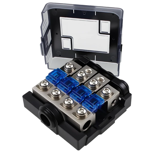 Alt view image 4 of 6 - 4 Way Mini ANL Fuse Holder 60A with Cover, 0/4 Gauge Input 4/8 Gauge Output Fuse Distribution Block for Boat, Car Audio