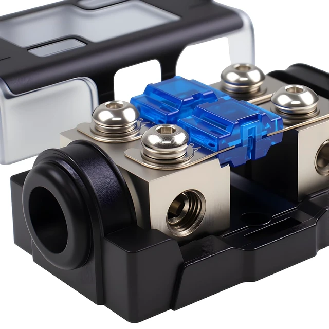 Alt view image 2 of 4 - 2 Way Mini ANL Fuse Holder 60A with Cover, 0/4 Gauge Input 4/8 Gauge Output Fuse Distribution Block for Boat, Car Audio