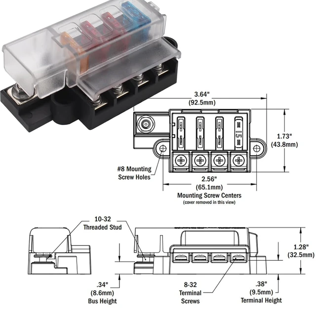 Alt view image 3 of 5 - 4-Way Blade Fuse Box with Cover DC 32V ATO Blade Fuse Box Block Holder for Car Boat