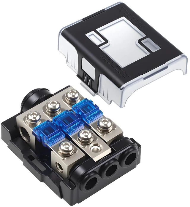 Main image of 0/4 Gauge AWG Inline ANL Fuse Holder with 60Amp Fuse for Car Audio, Trucks, Boats-1 Way in 3 Way Out