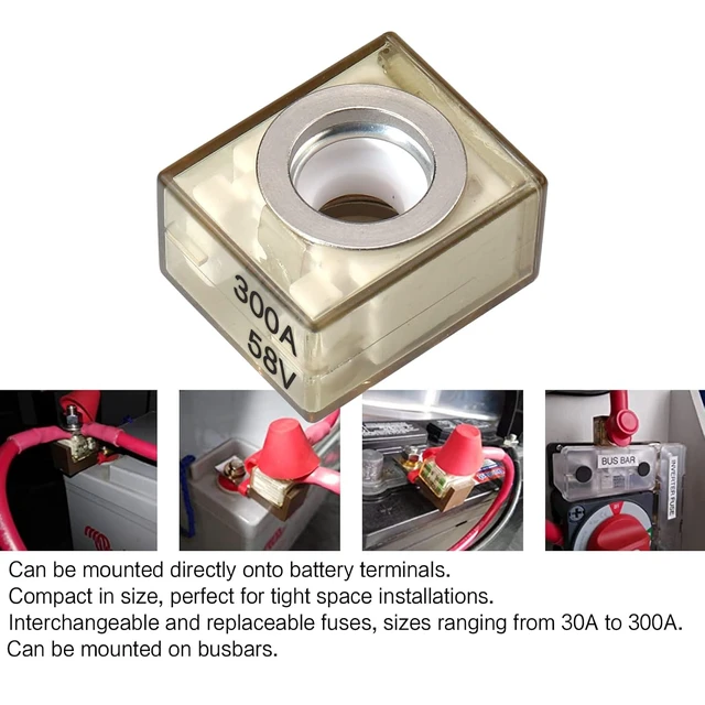 Alt view image 3 of 5 - MRBF Terminal Fuse 300A Marine Rated Battery Fuse, 58V DC Max, IP66 Waterproof for Automobiles RVs DC Main, Inverter