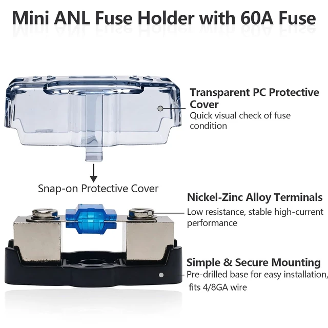 Alt view image 6 of 7 - 60Amp In-line Mini ANL Fuse Holder 4/8 Gauge, 2 Pack