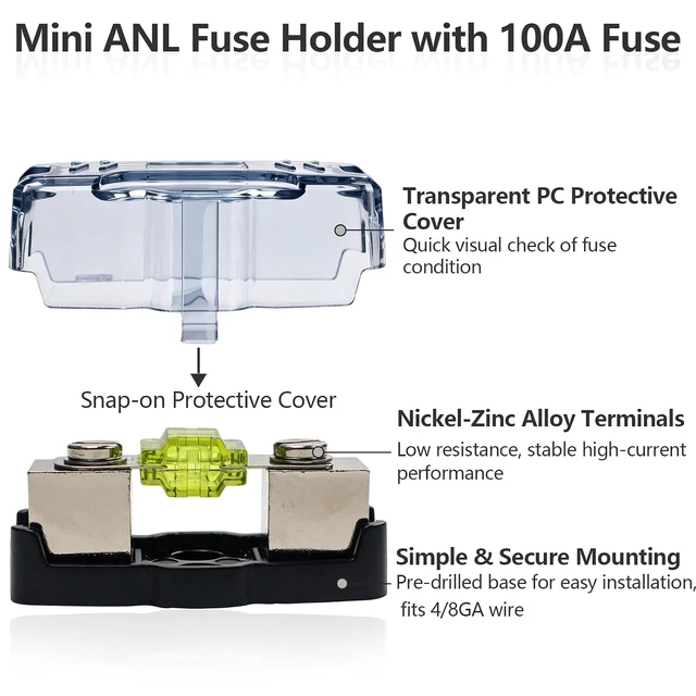 Alt view image 5 of 7 - 100Amp In-line Mini ANL Fuse Holder 4/8 Gauge, 2 Pack