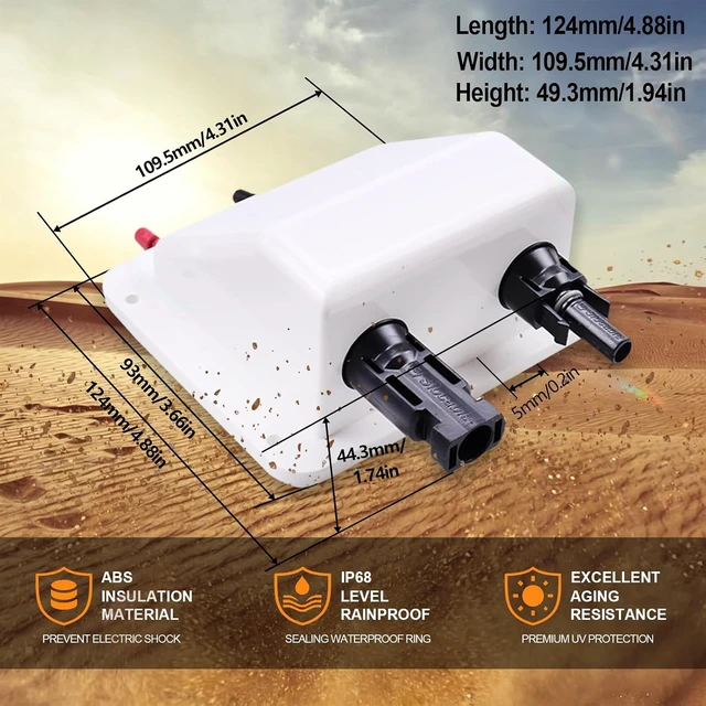 Alt view image 2 of 7 - Solar Double Cable Entry Gland Box with 0.33ft 10AWG Soft Solar Extension Cable, Waterproof ABS Solar Entry Gland for RVs, Boats, Yacht, Roofs(White)