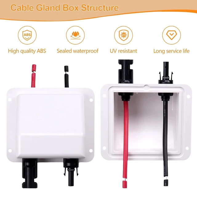 Alt view image 3 of 7 - Solar Double Cable Entry Gland Box with 0.33ft 10AWG Soft Solar Extension Cable, Waterproof ABS Solar Entry Gland for RVs, Boats, Yacht, Roofs(White)