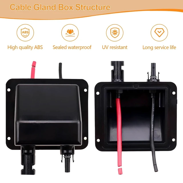 Alt view image 3 of 7 - Solar Double Cable Entry Gland Box with 0.33ft 10AWG Soft Solar Extension Cable, Waterproof ABS Solar Entry Gland for RVs, Boats, Yacht, Roofs(Black)