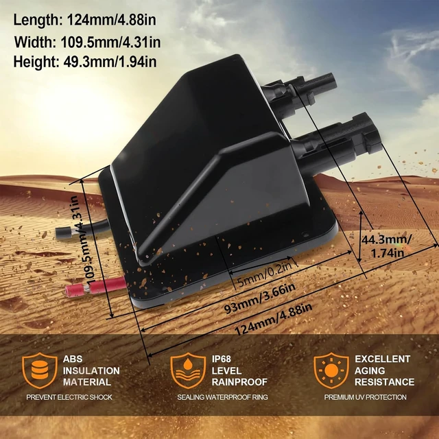 Alt view image 2 of 7 - Solar Double Cable Entry Gland Box with 0.33ft 10AWG Soft Solar Extension Cable, Waterproof ABS Solar Entry Gland for RVs, Boats, Yacht, Roofs(Black)