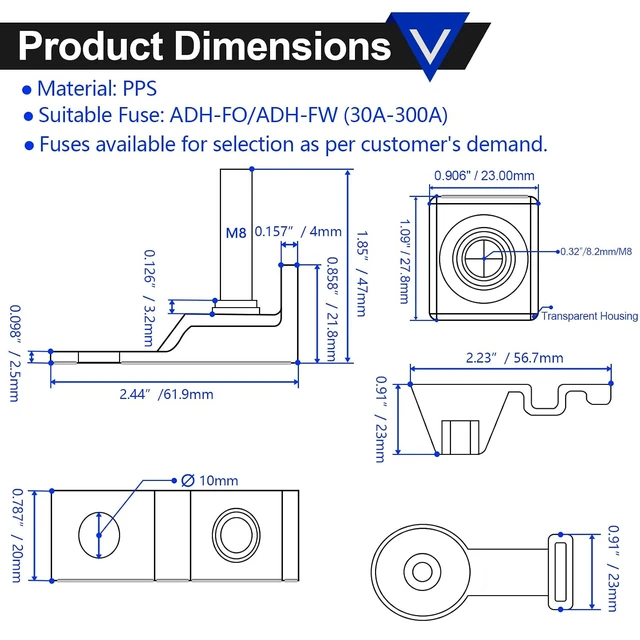 Alt view image 3 of 7 - MRBF Terminal Fuse Block 80A Marine Rated Battery Fuse, 5/16" Stud,58V DC Max IP66 Waterproof Fuse Holder 80A for Boat RV(Pack of 2)