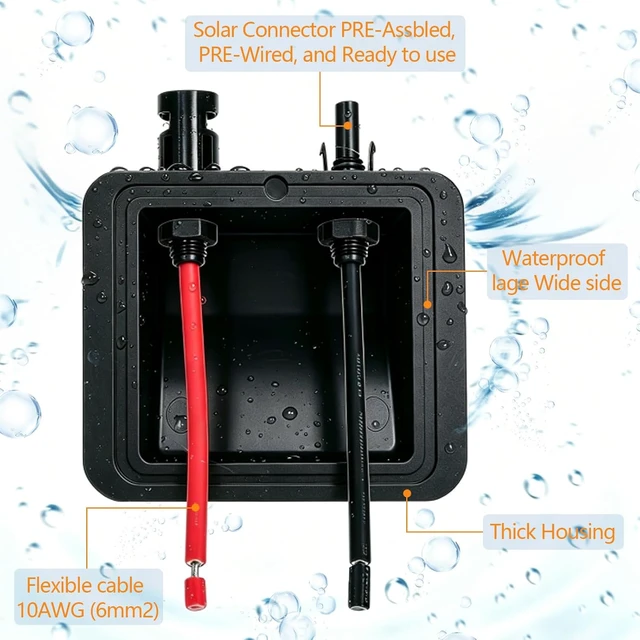 Alt view image 4 of 7 - Solar Double Cable Entry Gland Box with 0.33ft 10AWG Soft Solar Extension Cable, Waterproof ABS Solar Entry Gland for RVs, Boats, Yacht, Roofs(Black)