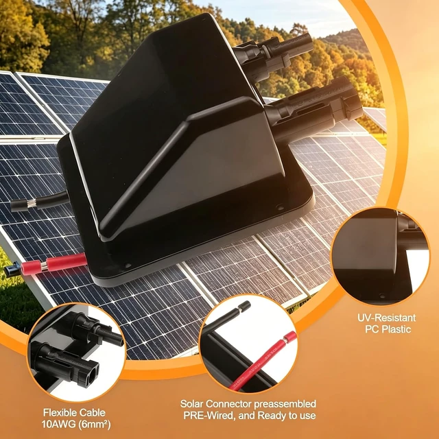 Alt view image 6 of 7 - Solar Double Cable Entry Gland Box with 0.33ft 10AWG Soft Solar Extension Cable, Waterproof ABS Solar Entry Gland for RVs, Boats, Yacht, Roofs(Black)