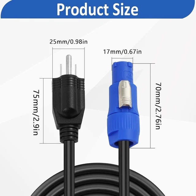 Alt view image 6 of 7 - 16AWG 3-Prong NEMA 5-15P to PowerCON Cable 15A 3 Pin PowerCon Input to NEMA 5-15P Male Connector Extension Power Cord for Outdoor Stage Light LED Screen (1M/3.2FT)