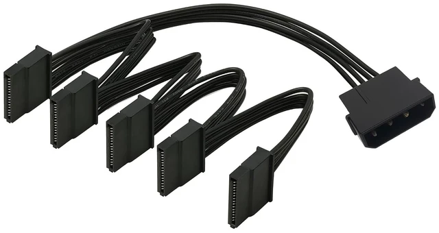 Main image of IDE to SATA Power Splitter Cable - LP4 4 Pin Male to 5 SATA Female Power Extension Hard Drive Cable for HDD, SSD and Optical Drives
