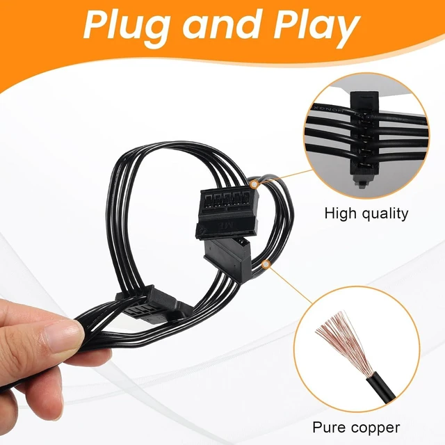 Alt view image 7 of 7 - IDE to SATA Power Splitter Cable - LP4 4 Pin Male to 5 SATA Female Power Extension Hard Drive Cable for HDD, SSD and Optical Drives