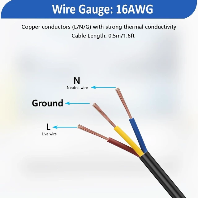 Alt view image 4 of 7 - 16AWG PowerCon Input Female Panel Mount to Y Spade Plug Cord 10-15A/250V 3-Pin AC Power Jack Socket to Y Terminal Extension Cable for Stage Light LED Connector 0.5M/1.6FT
