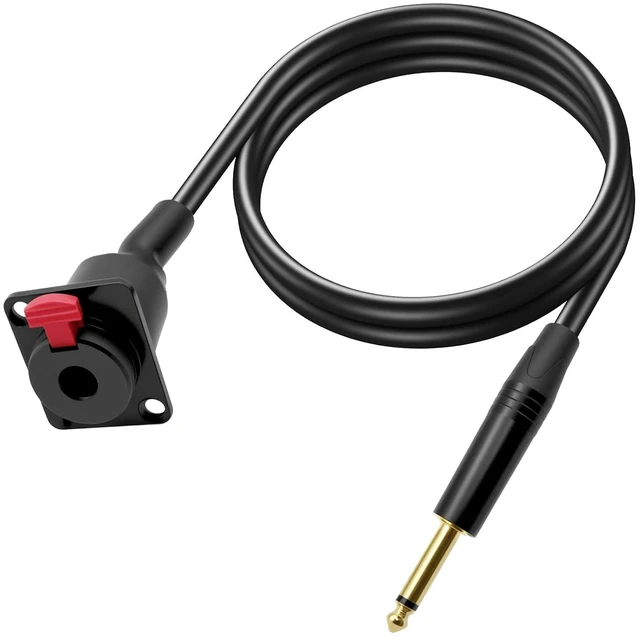 Main image of D-Type 6.35mm 1/4" Female Panel Mount to 6.35mm Male Mono Audio Cable 6.35mm TS Headphone Guitar Extension Cable for Pro Audio Installations 1M/3.3Ft (Mono TS)