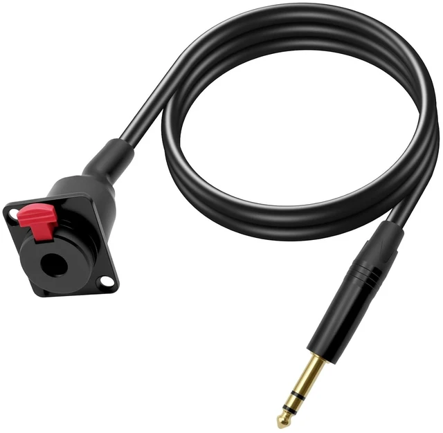 Main image of D-Type 6.35mm 1/4" Female Panel Mount to 6.35mm Male Stereo Audio Cable 6.35mm TRS Headphone Guitar Extension Cable for Pro Audio Installations 1M/3.3Ft (Stereo TRS)