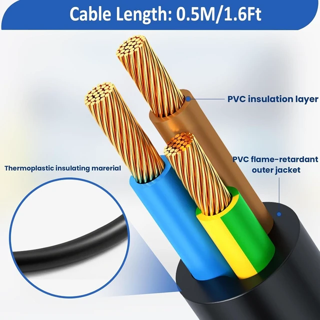 Alt view image 6 of 7 - 16AWG PowerCon Input Female Panel Mount to Y Spade Plug Cord 10-15A/250V 3-Pin AC Power Jack Socket to Y Terminal Extension Cable for Stage Light LED Connector 0.5M/1.6FT