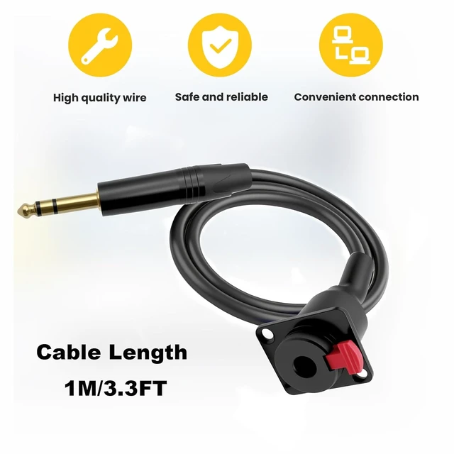 Alt view image 4 of 7 - D-Type 6.35mm 1/4" Female Panel Mount to 6.35mm Male Stereo Audio Cable 6.35mm TRS Headphone Guitar Extension Cable for Pro Audio Installations 1M/3.3Ft (Stereo TRS)
