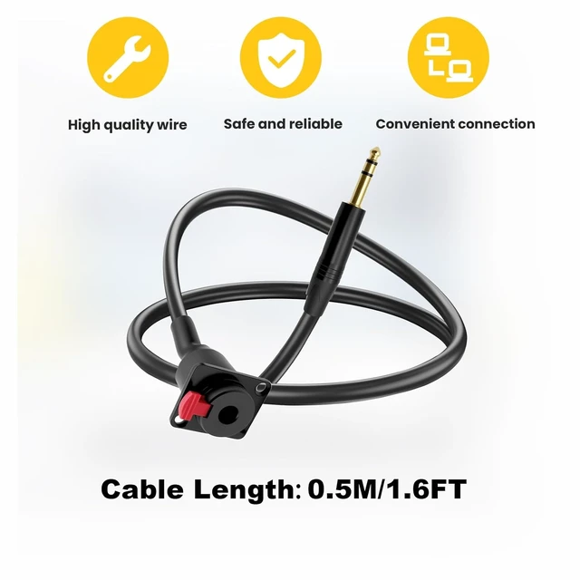 Alt view image 6 of 7 - D-Type 6.35mm 1/4" Female Panel Mount to 6.35mm Male Stereo Audio Cable 6.35mm TRS Headphone Guitar Extension Cable for Pro Audio Installations 0.5M/1.6Ft(Stereo TRS)