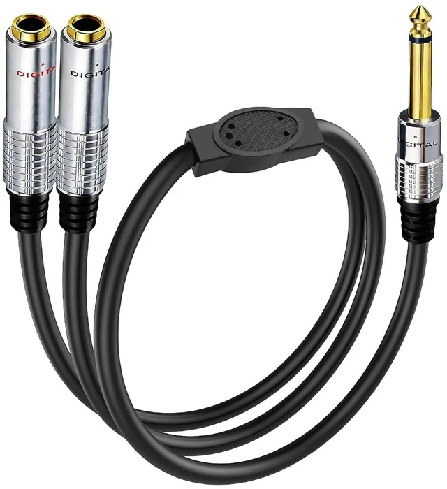 Main image of 6.35mm Y Splitter Audio Cable 6.35mm 1/4" TS Mono Male to Dual 1/4" TS Mono Female Cable for OFC HiFi TS Speaker Microphone Headphone, Mixer 0.5M/1.6Ft