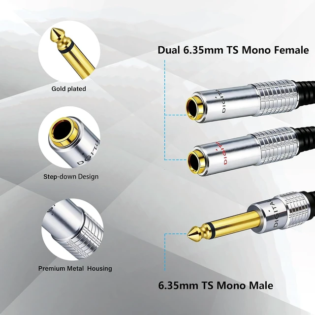Alt view image 3 of 7 - 6.35mm Y Splitter Audio Cable 6.35mm 1/4" TS Mono Male to Dual 1/4" TS Mono Female Cable for OFC HiFi TS Speaker Microphone Headphone, Mixer 0.5M/1.6Ft