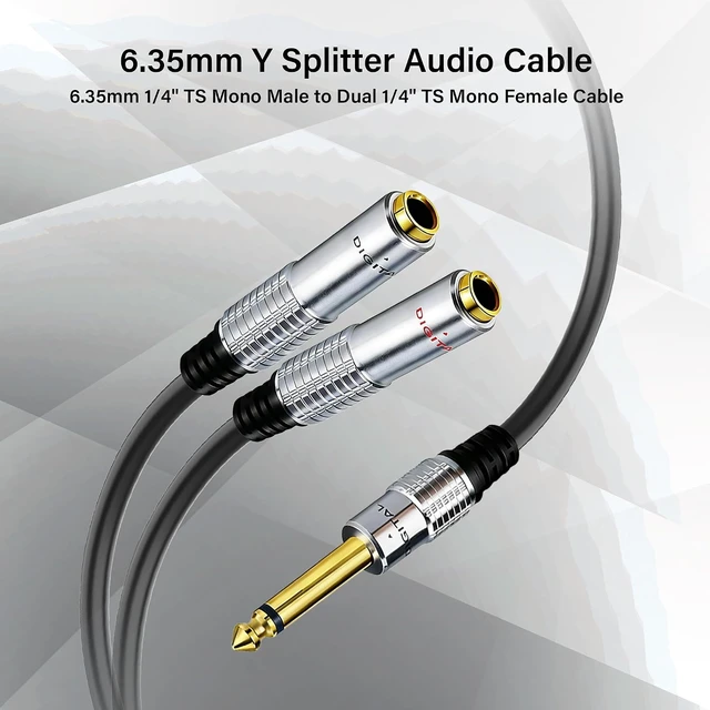 Alt view image 5 of 7 - 6.35mm Y Splitter Audio Cable 6.35mm 1/4" TS Mono Male to Dual 1/4" TS Mono Female Cable for OFC HiFi TS Speaker Microphone Headphone, Mixer 0.5M/1.6Ft