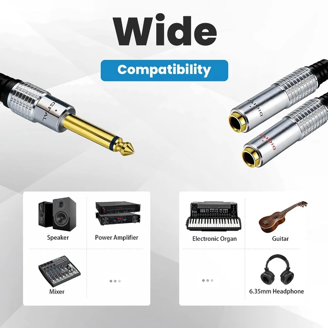 Alt view image 2 of 7 - 6.35mm Y Splitter Audio Cable 6.35mm 1/4" TS Mono Male to Dual 1/4" TS Mono Female Cable for OFC HiFi TS Speaker Microphone Headphone, Mixer 0.5M/1.6Ft