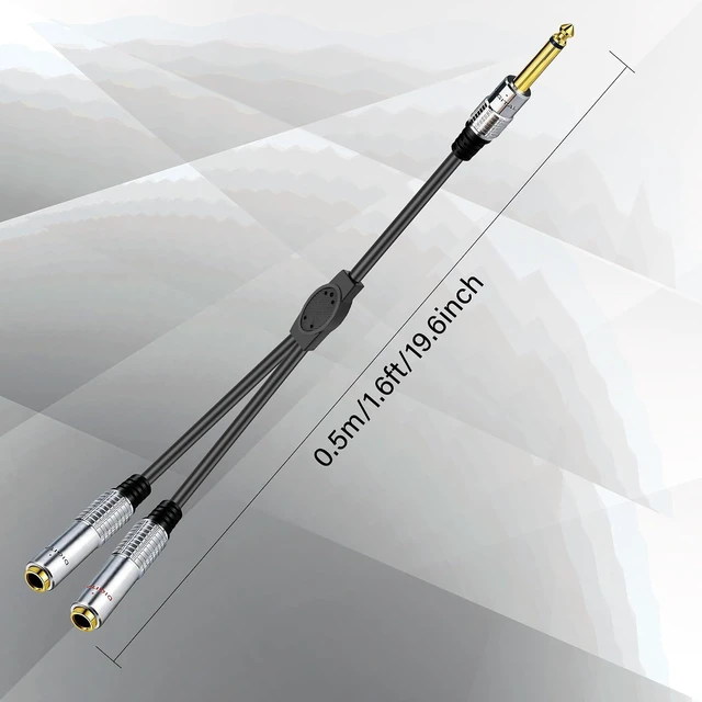 Alt view image 6 of 7 - 6.35mm Y Splitter Audio Cable 6.35mm 1/4" TS Mono Male to Dual 1/4" TS Mono Female Cable for OFC HiFi TS Speaker Microphone Headphone, Mixer 0.5M/1.6Ft