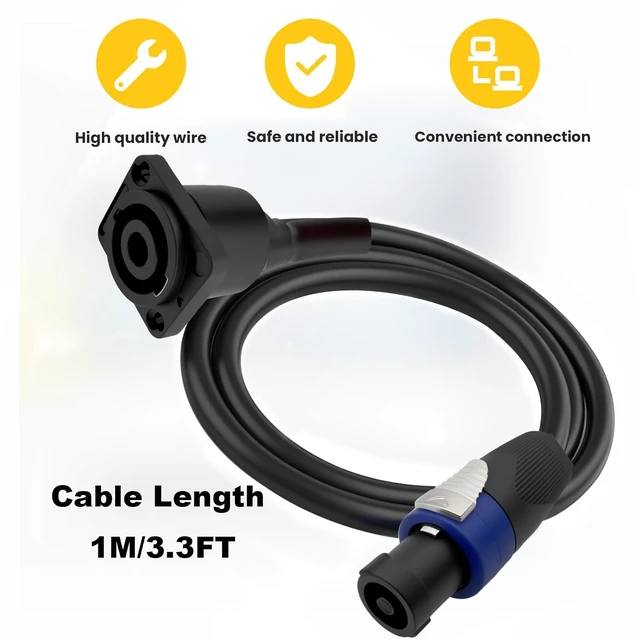 Alt view image 4 of 7 - 14AWG Speakon Panel Mount Female to Male Audio Cable D-Type Speakon Socket to Plug with Twist Lock Extension Cable for Amplifier Pro DJ PA Stage 1M/3.3Ft
