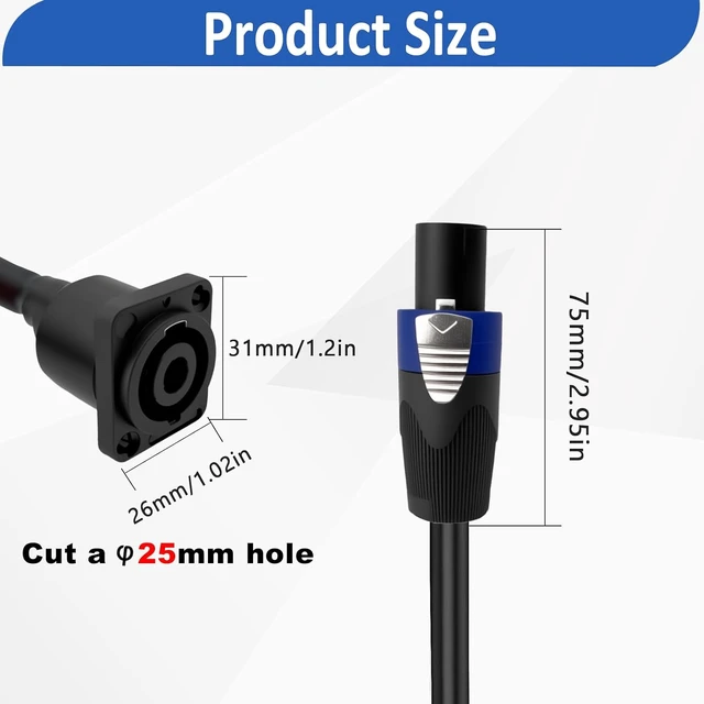 Alt view image 5 of 7 - 14AWG Speakon Panel Mount Female to Male Audio Cable D-Type Speakon Socket to Plug with Twist Lock Extension Cable for Amplifier Pro DJ PA Stage 1M/3.3Ft