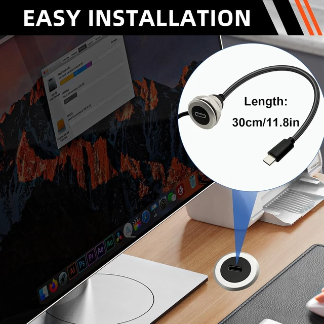Alt view image 4 of 7 - USB C 3.0 Panel Mount Extension Cable Al Shell USB3.0 Type-C Male to Female Threaded Fixed Mount Cable Embedded Waterproof Round Converter, 5V/2A 5Gbps (0.3M/1Ft)