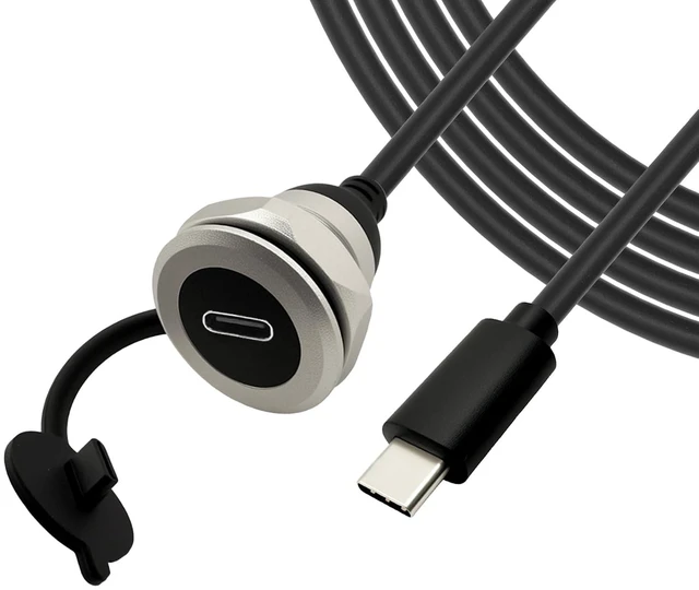 Main image of USB C 3.0 Panel Mount Extension Cable USB3.0 Type-C Male to Female Threaded Fixed Mount Cable Embedded Waterproof Round Converter, 5V/2A 5Gbps Charging (2M/6.6Ft)