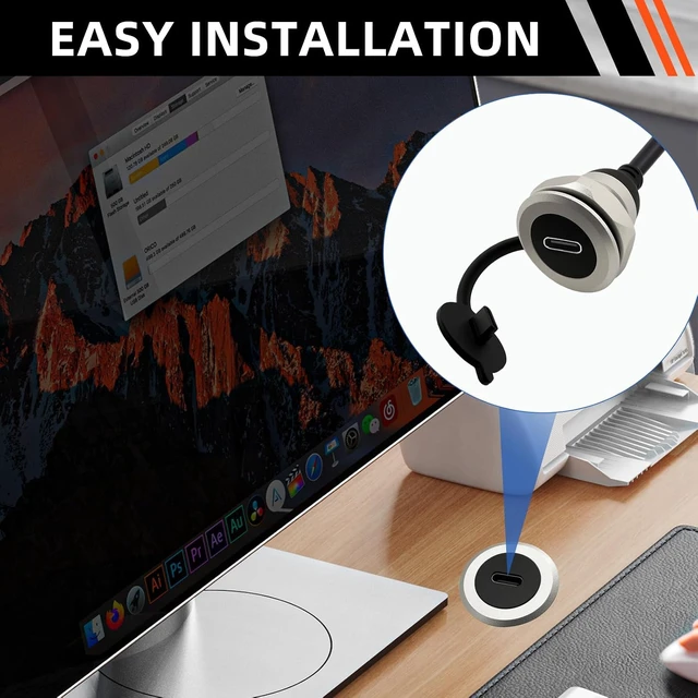 Alt view image 4 of 7 - USB C 3.0 Panel Mount Extension Cable USB3.0 Type-C Male to Female Threaded Fixed Mount Cable Embedded Waterproof Round Converter, 5V/2A 5Gbps Charging (2M/6.6Ft)