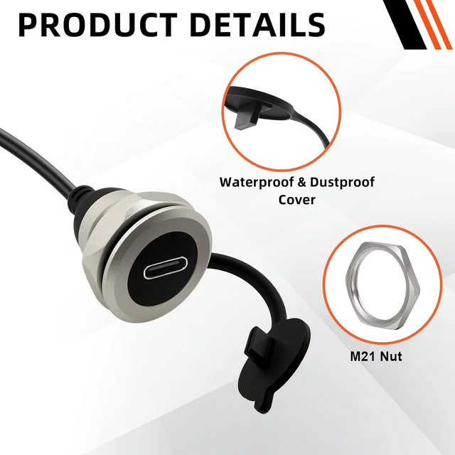 Alt view image 5 of 7 - USB C 3.0 Panel Mount Extension Cable Al Shell USB3.0 Type-C Male to Female Threaded Fixed Mount Cable Embedded Waterproof Round Converter, 5V/2A 5Gbps (0.3M/1Ft)
