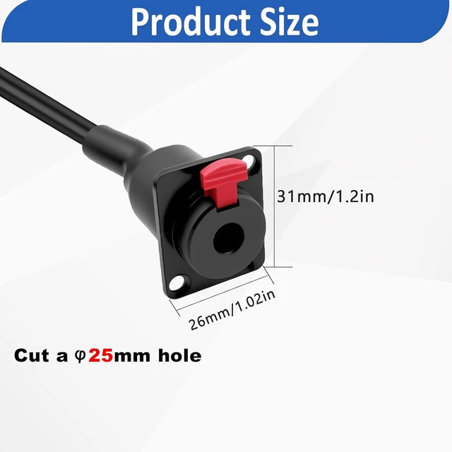 Alt view image 6 of 7 - D-Type 6.35mm 1/4" Female Panel Mount to 3.5mm Female Stereo TRS Audio Cable for Headphone, Amplifiers, Guitar, Amp, Pro Audio Installations 1M/3.3Ft