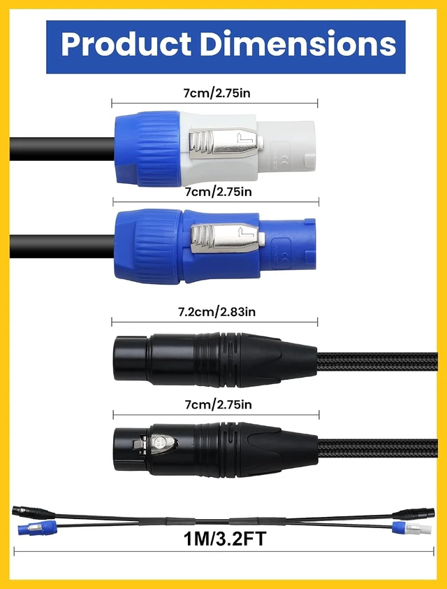 Alt view image 6 of 7 - 16AWG PowerCon/DMX Power Audio Combo Link Cable AC PowerCon DMX 3Pin XLR Signal Combo Cables for Stage Lighting,Audio Video (1M/3.2FT)