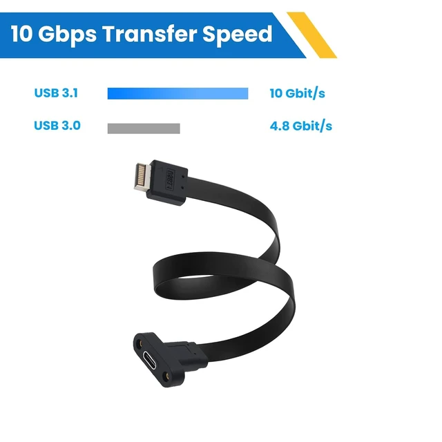 Alt view image 7 of 7 - USB 3.1 20Pin Type-E IDC Front Panel Header Type-C Extension Cable 10Gbps Type E Male to USB C Female Extension Cord with Panel Mount Screw 30cm/11.8inch (Single Cable)