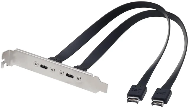 Main image of USB 3.1 20Pin Type-E IDC Front Panel Header Type-C Extension Cable with PCIE Bracket 10Gbps Type E Male to USB C Female Extension Cable with Full Height Bracket 30cm/11.8inch (2 Port)