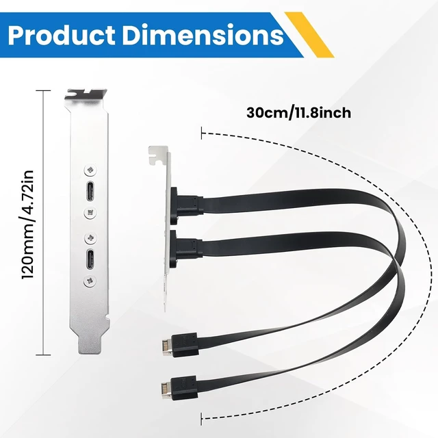 Alt view image 5 of 7 - USB 3.1 20Pin Type-E IDC Front Panel Header Type-C Extension Cable with PCIE Bracket 10Gbps Type E Male to USB C Female Extension Cable with Full Height Bracket 30cm/11.8inch (2 Port)