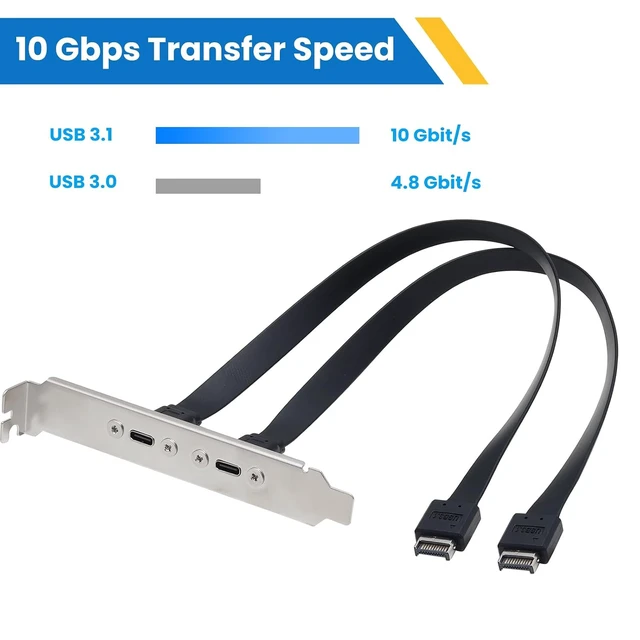 Alt view image 7 of 7 - USB 3.1 20Pin Type-E IDC Front Panel Header Type-C Extension Cable with PCIE Bracket 10Gbps Type E Male to USB C Female Extension Cable with Full Height Bracket 30cm/11.8inch (2 Port)