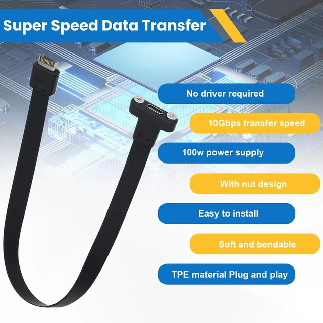 Alt view image 3 of 7 - USB 3.1 20Pin Type-E IDC Front Panel Header Type-C Extension Cable with PCIE Bracket 10Gbps Type E Male to USB C Female Extension Cable with Full Height Bracket 30cm/11.8inch (2 Port)