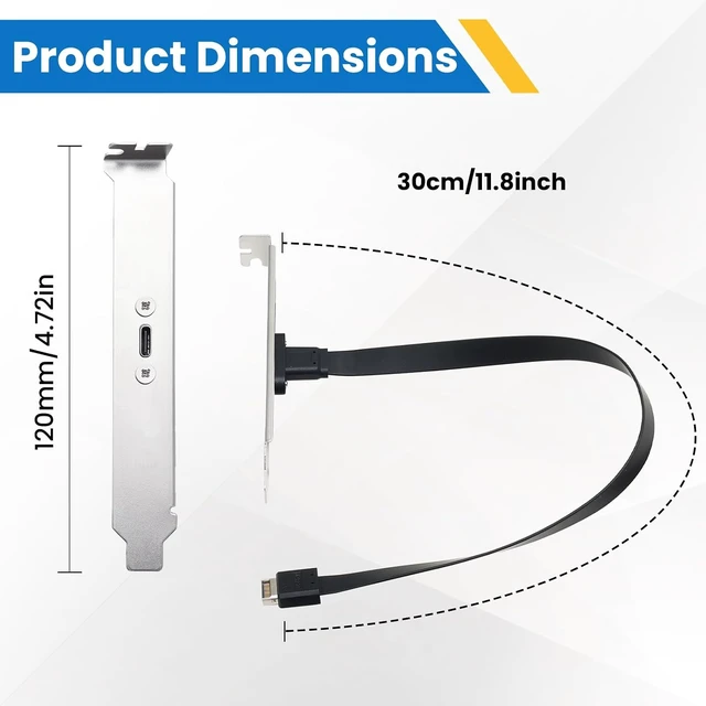 Alt view image 5 of 7 - USB 3.1 20Pin Type-E IDC Front Panel Header Type-C Extension Cable with PCIE Bracket 10Gbps Type E Male to USB C Female Extension Cable with Full Height Bracket 30cm/11.8inch (1 Port)