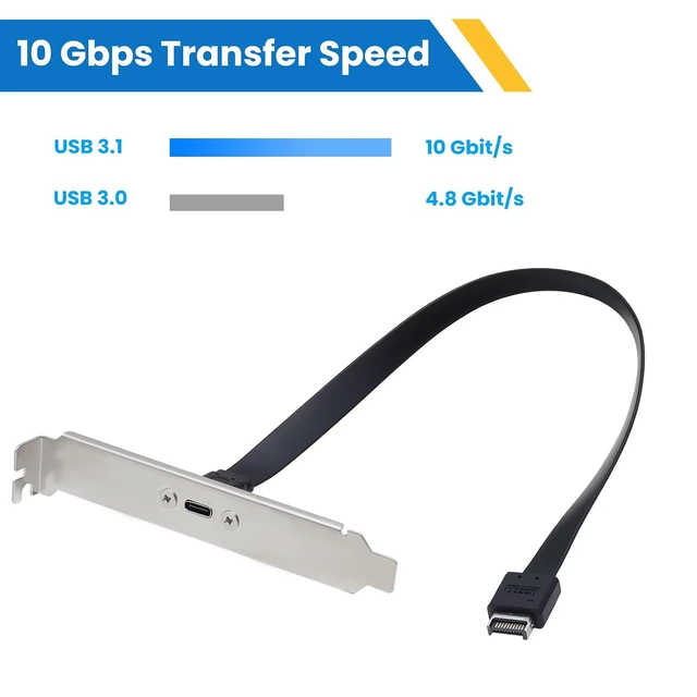 Alt view image 7 of 7 - USB 3.1 20Pin Type-E IDC Front Panel Header Type-C Extension Cable with PCIE Bracket 10Gbps Type E Male to USB C Female Extension Cable with Full Height Bracket 30cm/11.8inch (1 Port)