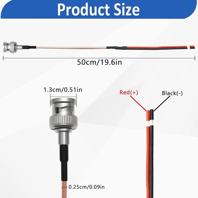 Alt view image 5 of 6 - 2 Pack BNC Pigtail Cable 50 Ohm RG316 Coaxial Coax Antenna BNC Male to Bare Wire Open End Connector Extension Cable for CCTV Surveillance DVR Camera Repair Cord 50cm/19.6inch (Male)