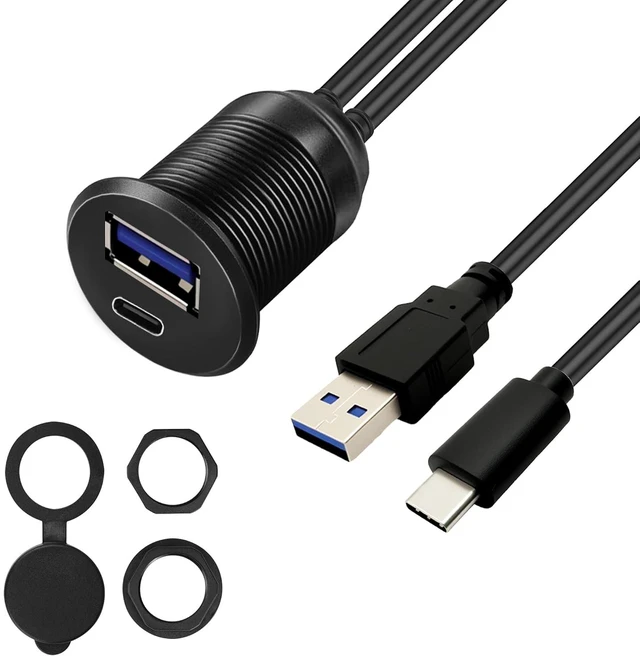 Main image of USB 3.0 & Type C 3.0 Car Flush Mount Cable, Male to Female, 5Gbps USB Dashboard Panel Mount Waterproof Extension Cord for Car Truck Boat Motorcycle 1M/3.3Ft