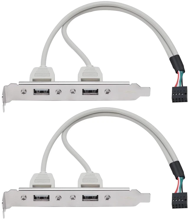 Main image of 2 Pack Motherboard 2 Ports USB 2.0 Rear Panel Expansion Bracket to IDC 9 Pin Cable 9-Pin Female to Dual USB A Female with PCI Slot Cover Dust Filter 30CM/11.8Inch