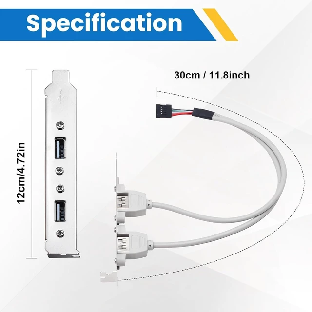 Alt view image 7 of 7 - 2 Pack Motherboard 2 Ports USB 2.0 Rear Panel Expansion Bracket to IDC 9 Pin Cable 9-Pin Female to Dual USB A Female with PCI Slot Cover Dust Filter 30CM/11.8Inch