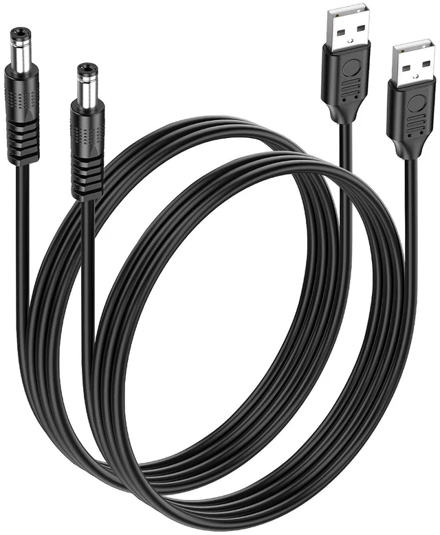 Main image of 2 Pack 5V USB to DC 5.5x2.5mm Power Cord 5.5mm x 2.5mm Barrel Jack Charging Cable for Mini Fans, LED Lights and Low Power Devices (2M/6.6Ft)