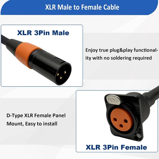Alt view image 2 of 7 - 3.3FT D-Type XLR Female Panel Mount to XLR Male Connector Pass Through Cable Compatible with Microphone 3-Pin Mic Feed/Pass Thru Converter for Stage Box, Patch Panel, Floor Box